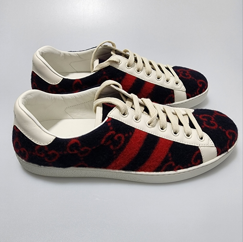 Gucci Ace Wool Sneakers GG Blue Red Men’s UK 7.5/US 8.5 - Picture 5 of 9